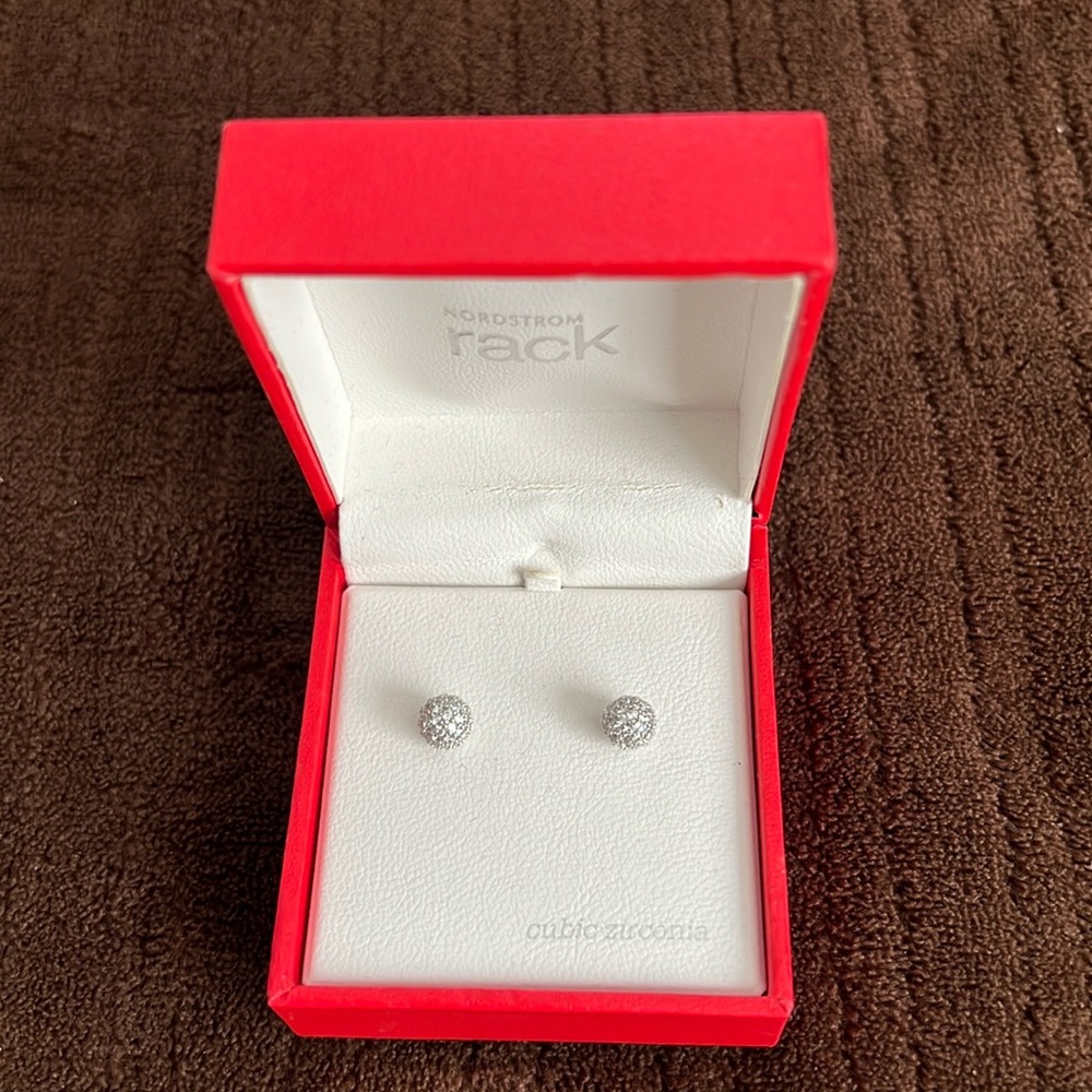 Nordstrom Rack Silver Pavé Ball Stud Earrings